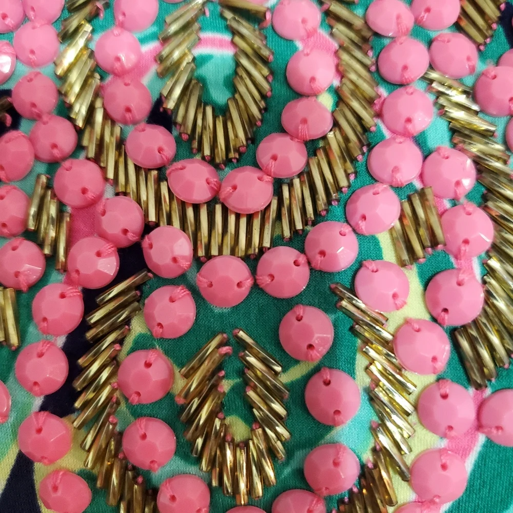 Lilly Pulitzer Bristol navy green Tiger Palm beaded sleeveless sheath dress XL - Picture 7 of 13